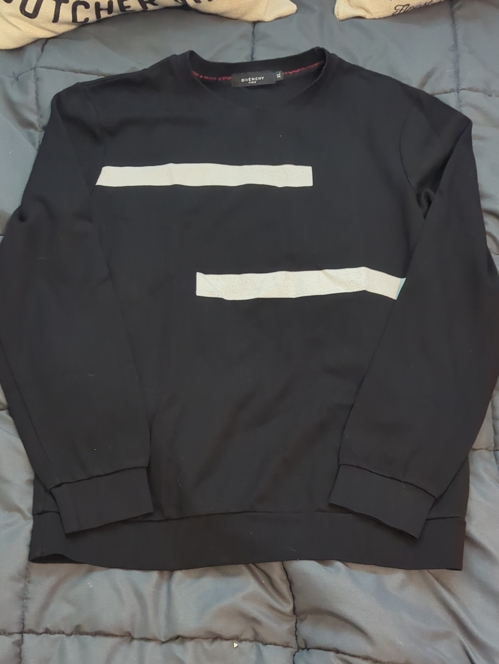 Givenchy Black Crewneck Sweater with White Horizontal Stripes